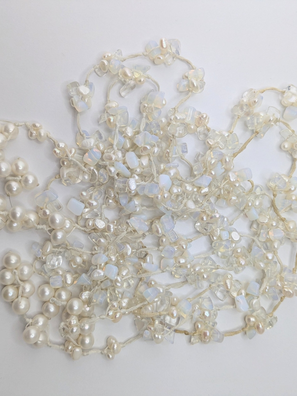 HinsonGayle Pearl Opalite Lariat Necklace 42 Inch Two Strands